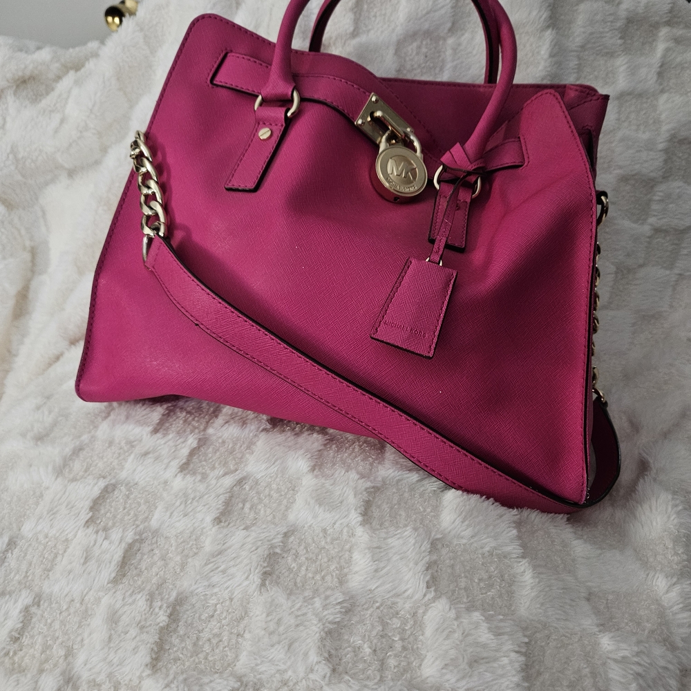 Michael Kors Fuchsia Satchel with Gold Accents